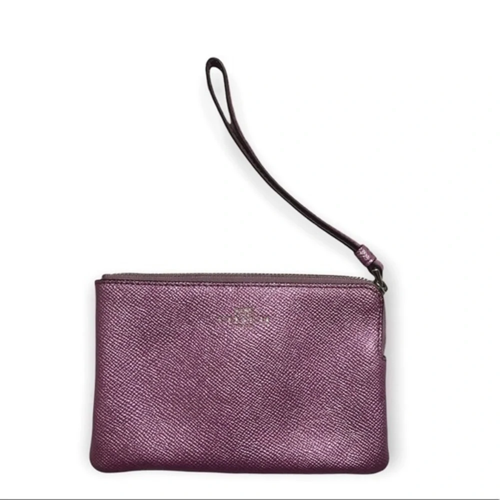 Coach purple shimmer wristlet bag